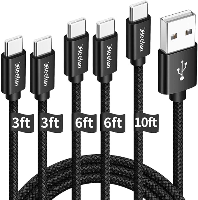 CLEEFUN USB C Cable, USB to USB C Cable, [5 Pack, 3/3/6/6/10 ft] Type C Charger Cable Fast Charging for iPhone 17 16 15 Pro Max Plus Air, for Samsung Galaxy S25 S24 S23 S22 S21 S20 S10 A17 A16 A15