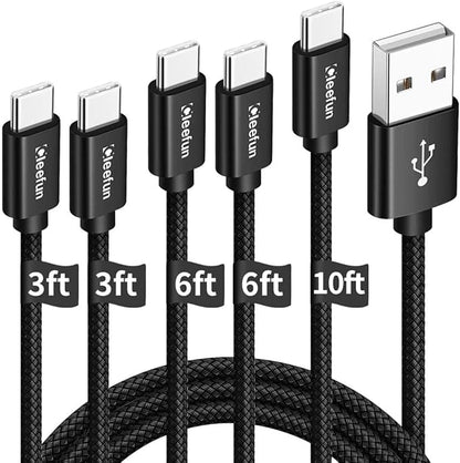 CLEEFUN USB C Cable, USB to USB C Cable, [5 Pack, 3/3/6/6/10 ft] Type C Charger Cable Fast Charging for iPhone 17 16 15 Pro Max Plus Air, for Samsung Galaxy S25 S24 S23 S22 S21 S20 S10 A17 A16 A15