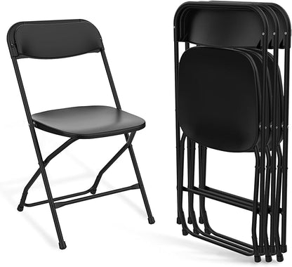 Folding Chairs 4 Pack, Outdoor Portable Foldable Chair with Steel Frame, 350lbs Capacity Heavy Duty Metal Black Plastic Folding Chairs for Patio, Picnic, Kitchen, Dining