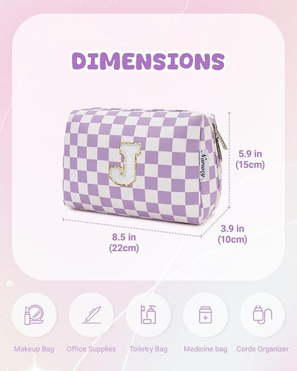 Narwey Birthday Gifts for Women Teen Girls Kids Personalized Initial Makeup Bag Monogram Preppy Cosmetic Bag Trendy Stuff 6 8 10 11 12 13 14 16 18 Years Old Travel Toiletry Bag (Purple J-1)