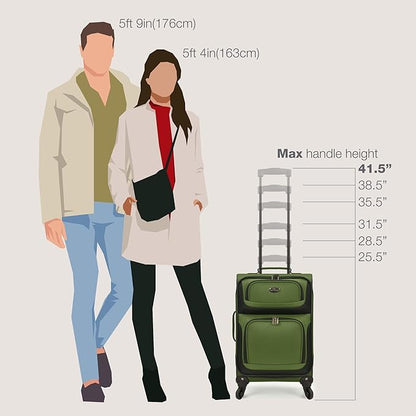 U.S. Traveler Rio Lightweight Softside Rolling Carry-on Suitcase, 4-Wheel Set, Green