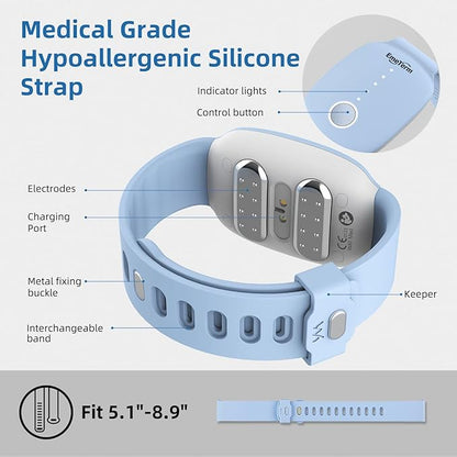 EmeTerm Fashion Anti-Nausea Wristband Relieve Morning Motion Travel Sickness Rechargeable Drug Free Bands Without Side Effects - Extra 2pack Conductive Gel (Blue - Extra 2pack Conductive Gel)