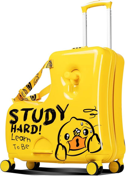 Kids' Lightweight Ride on Luggage with Spinner Wheels & Foldabe Design (Yellow Study, 20"+ Aged 1-3 Toddler),Birthday Gift
