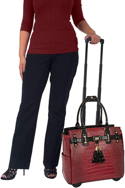 JKM & Company Rolling Laptop Bag for Women | Designer Wheeled Briefcase | Fits 13-17" Laptops | Office Travel Computer Case