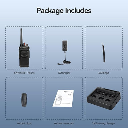 Retevis RT48 Waterproof Walkie Talkies,Heavy Duty Rugged 2 Way Radio,IP67 Dustproof,Waterproof up to 1m/30min,1200mAh Rechargeable Professional Two Way Radio,VOX,SOS,for Construction Business(6Pack)