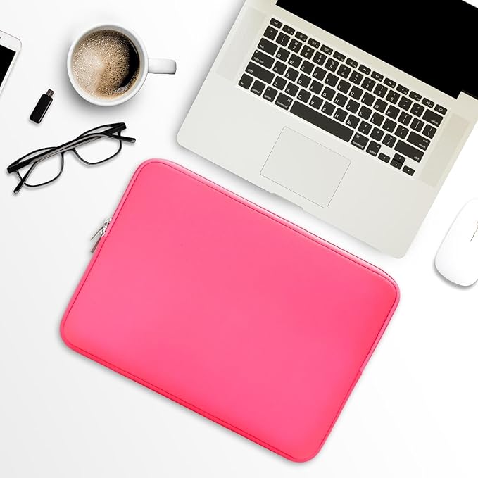 RAINYEAR 15 Inch Laptop Sleeve 15" Protective Soft Case Padded Carrying Cover Specially Compatible with 15.4" MacBook Pro/Air A3241 A2941 A3114 A1938 A1707 A1990 (Bright Pink, Upgraded Version)