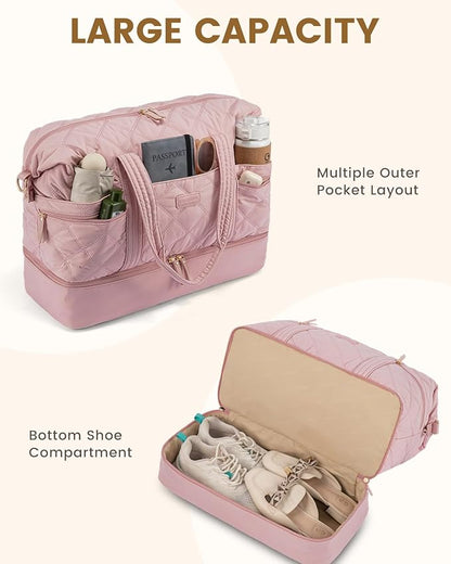 LOVEVOOK Travel Duffle Bag, Lightweight Weekender Bags for Women with Shoe Compartment,40L Puffer Gym Bag Personal Item Travel Bag, Quilted Overnight Bags and Hospital Bag for Labor and Delivery