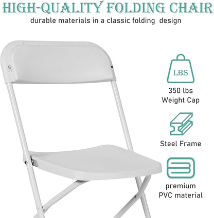 90 Pack Plastic White Folding Chairs, Portable Stackable Commercial Party Folding Chairs with Steel Frame 350lbs for Home Office Outdoor Indoor Office Wedding Party Event