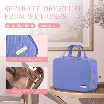 HOTOR Travel Toiletry Bag - Hanging Toiletry Bag for Women & Men, Makeup Bag/Big Comparment, Waterproof for Travel Accessories, Travel Essentials, Large, Aegean-Blue