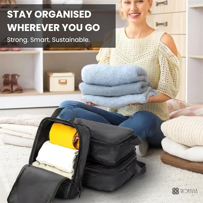 3-Piece Compression Packing Cubes Set – Lightweight Waterproof Luggage Organizers with Handles and Zippers, Space-Saving Travel Packing Organizers for Suitcases, Men & Women