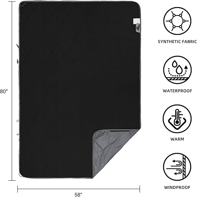 Outdoor Waterproof Blanket, Foldable Fleece Stadium Blanket for Outdoor Sports Event, Camping, Car, Pet, Picnics - Windproof, Wearable, Machine Washable 80" x 58" (Smoky Gray)