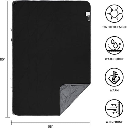 Outdoor Waterproof Blanket, Foldable Fleece Stadium Blanket for Outdoor Sports Event, Camping, Car, Pet, Picnics - Windproof, Wearable, Machine Washable 80" x 58" (Smoky Gray)
