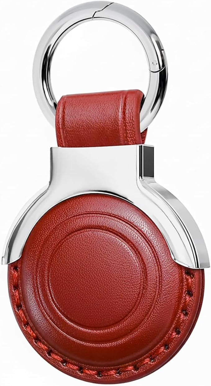 Genuine Leather for AirTag Holder Keychain for AirTag - Premium Handmade Protective Case Cover Accessories with Key Ring, Secure Hidden Design, All-in-One Package, Red