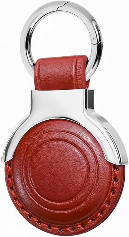 Genuine Leather for AirTag Holder Keychain for AirTag - Premium Handmade Protective Case Cover Accessories with Key Ring, Secure Hidden Design, All-in-One Package, Red