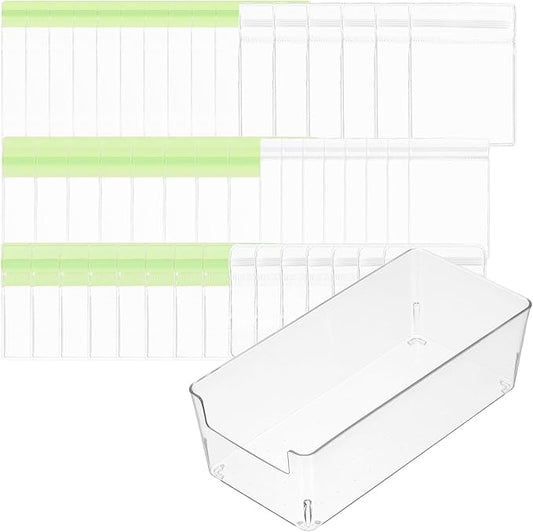 PATIKIL Clear Jewelry Box, Organizer Holder Box with 60 Pcs Portable Anti Tarnish Jewelry Bags, Travel Case for Women Earrings Rings Necklaces, White, Green 3 Size
