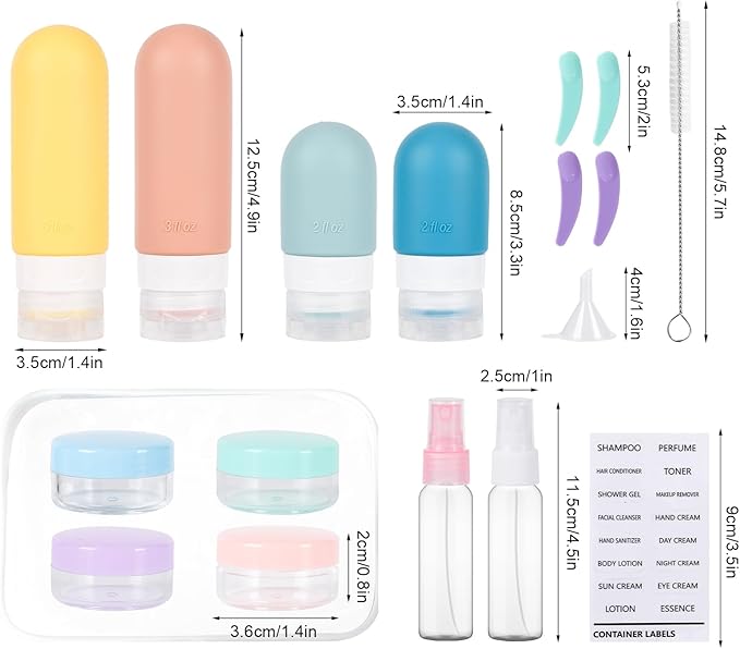 Travel Bottles Set for Toiletries, TSA Approved Travel Containers Leak Proof Silicone Squeezable Travel Accessories 2oz 3oz for Shampoo Conditioner Lotion Body Wash (White)