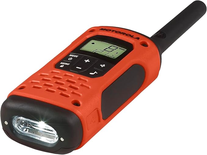 Motorola Solutions, Portable FRS Talkabout T605 H2O Two Way Radios 4-Pack, Walkie Talkies Orange Waterproof Rechargeable, Carrying Case, Orange/Black with 4 Remote Speaker Mics