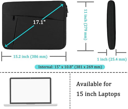 Laptop Sleeve 15 inch, Shockproof Protective Computer Carrying Cover with Front Pocket, Briefcase Laptop Sleeve Bag for 15 inch New MacBook Air, MacBook Pro, HP, Dell, Asus, Black