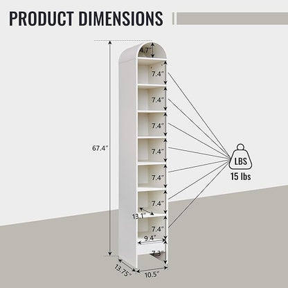 67" Tall Arched Bathroom Storage Cabinet, 8-Tier Modern Farmhouse Storage Cabinet with Adjustable Shelves, Wood Freestanding Cabinet for Bathroom, Living Room, Entryway, Hallway (Antique White)