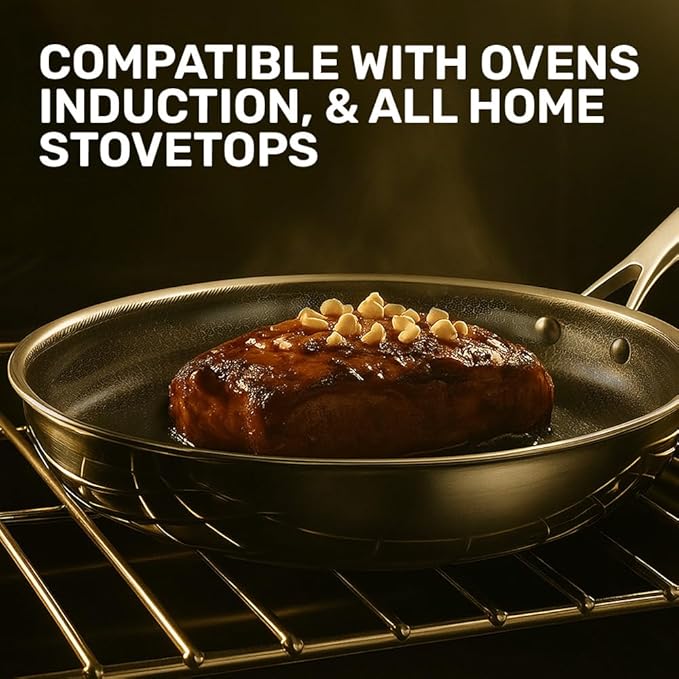 Hybrid 3pc Stainless Steel Non Stick Frying Pans Set, 8,10,12 inch Ceramic Frying Pan Skillet Set, Induction Ready, Made without PFAS & PFOA, Oven and Dishwasher Safe - Black