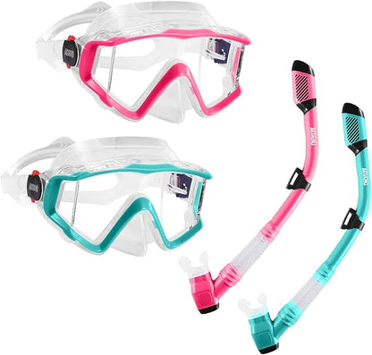 Aegend Snorkeling Gear for Adults Youth Kids, Dry Snorkel Set Panoramic View Enhanced Anti-Leak and Anti-Fog Technology, Adjustable Strap for Snorkeling Scuba Diving Swimming with Mesh Bag