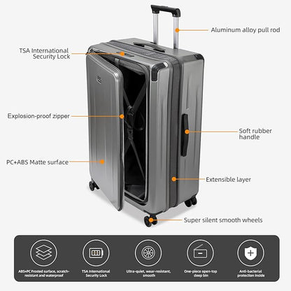 Premium Carry On Luggage, 29 Inch Top Opening Aluminum Frame Airline Approved ABS+PC Hard Shell Suitcases with Silent Wheels, TSA Lock, Front Pocket & Wet-dry Separated Six-piece set