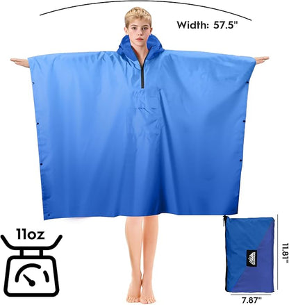 Bruvoalon 3-in-1 Rain Poncho with 1/4 Zip & Chest Pocket, Waterproof, Sunshade, Ground Mat for Adults & Youth Emergency