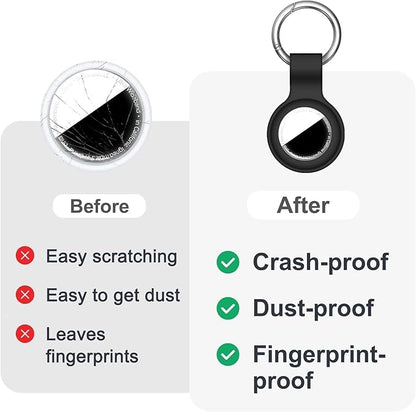[4 Pack] Compatible with AirTag Holder Keychain Silicone Key Ring Cases Tags Chain for Apple for Air Tag GPS Item Finders Accessories, Black/White/Teal Green/Transparent Luminous