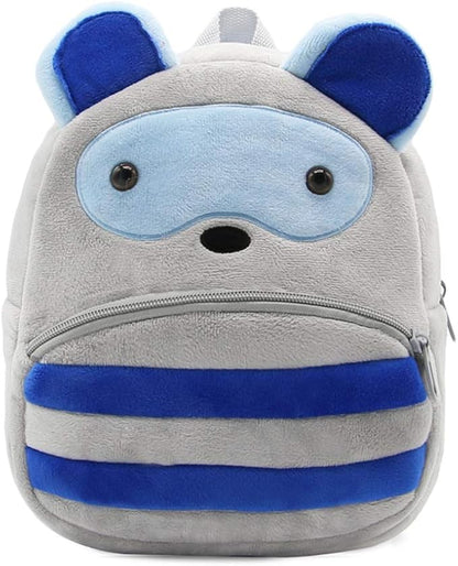 KISSOURBABY 3D Cute Cartoon Little Plush Baby Backpack Baby Toy Bag(Raccoon)
