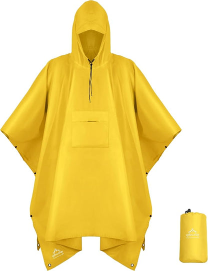 Coralrain Hooded Rain Poncho Lightweight Waterproof Unisex Raincoat Jacket with Pocket for Men Women Adult