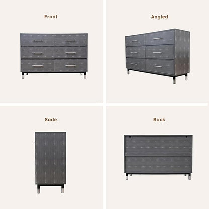 Grey Dresser for Bedroom, 6 Drawer Wood Dresser with Modern Storage Organizer, Wide Chest of Drawers for Clothes, Closet, Living Room