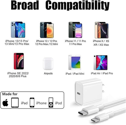 iPhone 14 Charger,Fast Charger iPhone [MFi Certified]Type C Charger USB C to Lightning Cable 20W Fast Charging Adapter Block for iPhone 14/14 Pro/13Pro Max/iPhone 12 Mini/12 Pro Max/11/XS/XR/X/SE/iPad