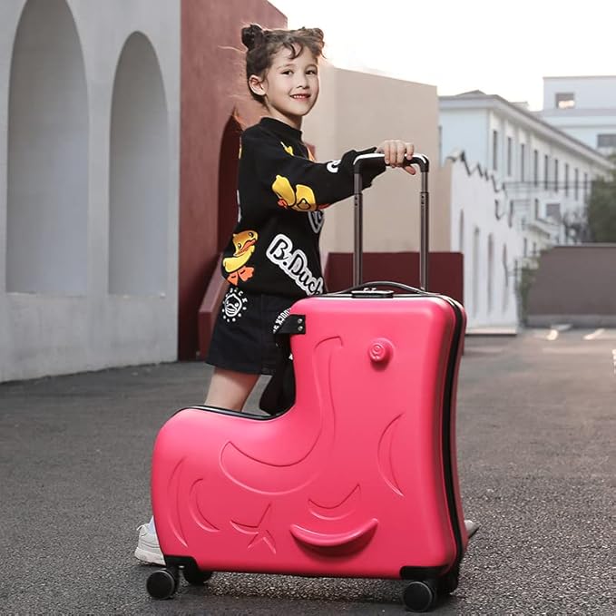 Travel Gear: Premium Toddler Ride-On Luggage with Ergonomic Handle & Secure Harness System, 21Inch, Red