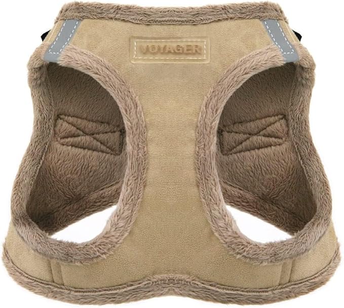 Best Pet Supplies - All Weather Mesh/Plush, Reflective, No Pull Harness for Small, Medium Dogs, Cats - Secure with Hook & Loop Fastener, Buckle, Double D-Rings - Latte Suede, XL