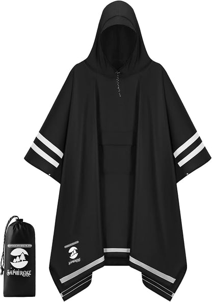 SaphiRose Hooded Rain Poncho Waterproof Raincoat Jacket for Men Women Adults