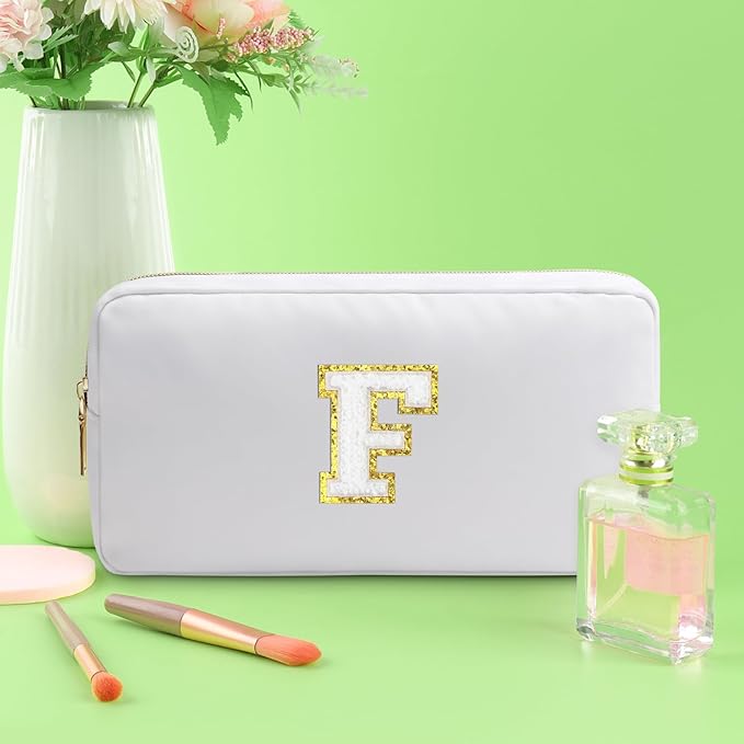 Initial F Makeup Bags Initial Letter A-Z Cosmetic Bag for Women Friends Daughter Sister Mom Inspirational Gifts Travel Toiletry Bag Christmas Birthday Gifts for Her Bridesmaid Bff Makeup Pouch F