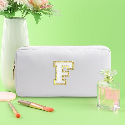 Initial F Makeup Bags Initial Letter A-Z Cosmetic Bag for Women Friends Daughter Sister Mom Inspirational Gifts Travel Toiletry Bag Christmas Birthday Gifts for Her Bridesmaid Bff Makeup Pouch F