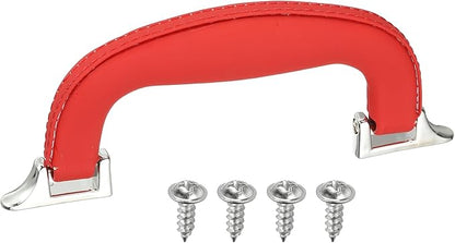 uxcell PU Leather Luggage Handle, 0.9" Hole Distance Vintage U-Shape Replacement Strap Handle for Travel Handbag Guitar Musical Box Gift Boxes, Red/Silver