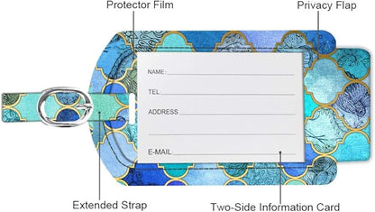 FINTIE 2 Pack Luggage Tags, Leather Name ID Labels with Privacy Cover for Travel Bag Suitcase, Theme - Cool Jade