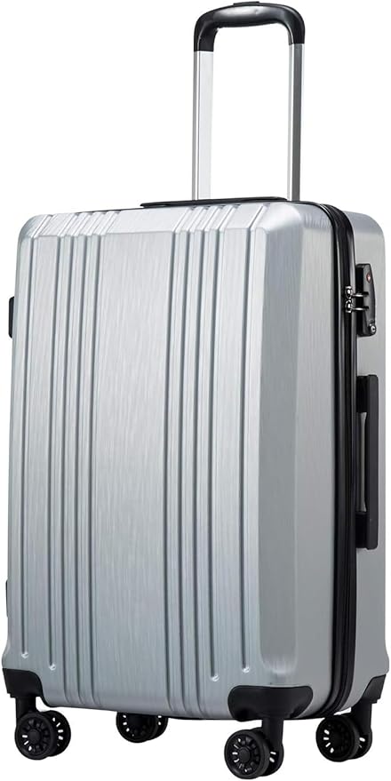 Coolife Luggage PC+ABS Expandable Hardshell Suitcase with TSA Lock, Spinner Checked Lightweight (sliver, L(28IN))