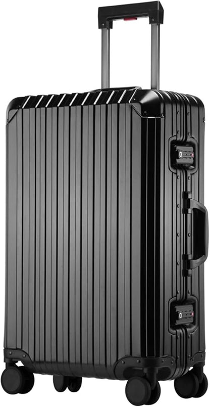 Oblique Angle Metal All Aluminum Magnesium Alloy Material Carry-on Luggage TSA Customs Lock Zipperless Silent Rotary Wheel Business Suitcase Set (black, 26 '')