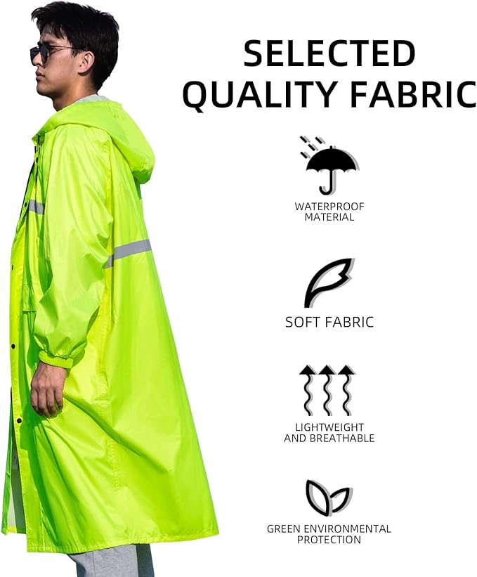 Coralrain Long Hooded Raincoat Safety Waterproof Emergency Rain Jacket Poncho for Men Women Adults
