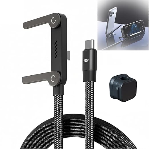 2-in-1 Invisible Holder Charger Cable, Charge Stand 2 in 1 Cable, Invisible Stand Charging Cables, Fast Charge USB C 90 Degree Cables, Multi-Functional High Speed for Gaming