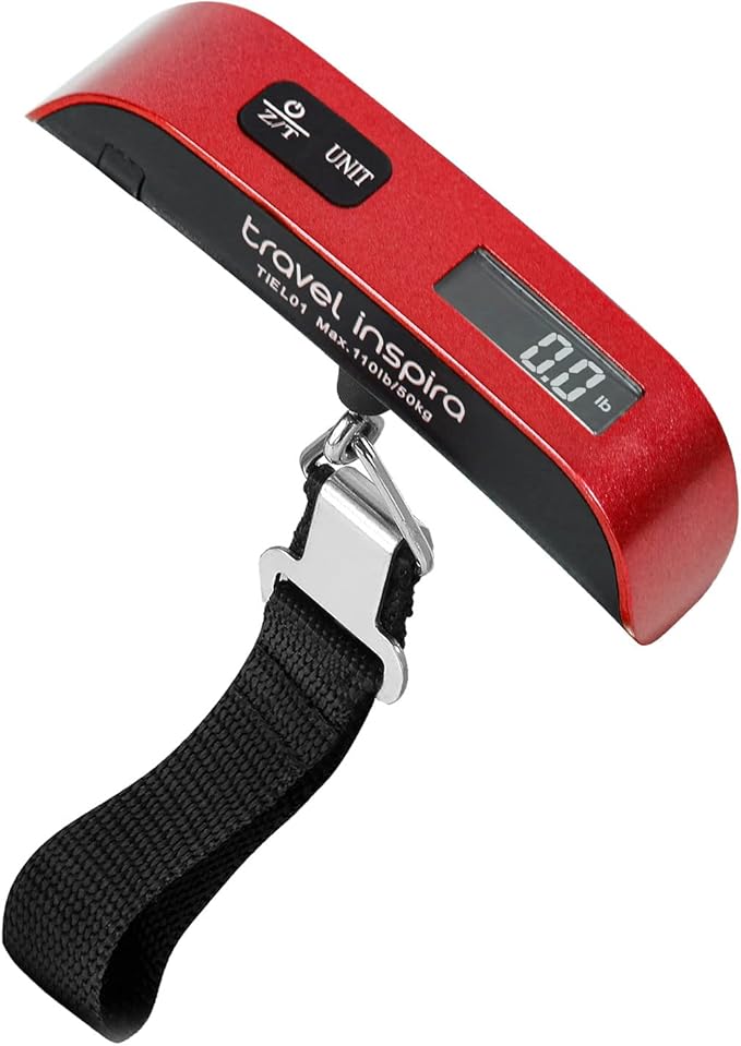 travel inspira Luggage Scale, Portable Digital Hanging Baggage Scale for Travel, Suitcase Weight Scale with Rubber Paint, 110 Pounds, Battery Included