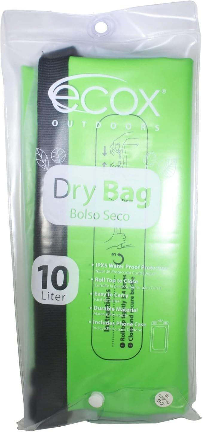 ecox Outdoors Waterproof Dry Bag for Outdoors Activities High Grade 500D PVC Construction Includes Waterproof Phone Case and Side Strap for Easy Carry 10L and 20L Models