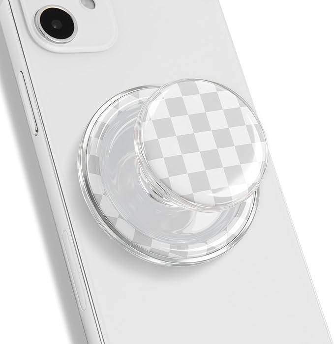 Trendy Magnetic Checkerboard Phone Grip - Sleek, Expandable, Collapsible - Non-Slip, Durable, Universal Fit - Ideal for Style-Conscious Users (White)