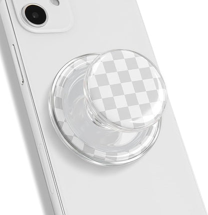 Trendy Magnetic Checkerboard Phone Grip - Sleek, Expandable, Collapsible - Non-Slip, Durable, Universal Fit - Ideal for Style-Conscious Users (White)