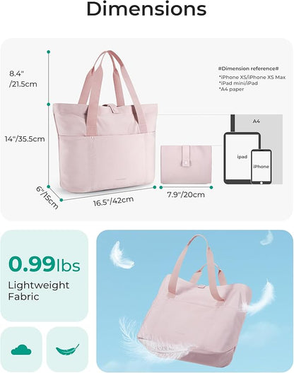 BAGSMART Tote Bag for Women, Foldable Tote Bag With Zipper Travel Large Shoulder Bag Handbag for Work-16.5''l X 6''wx 14''h