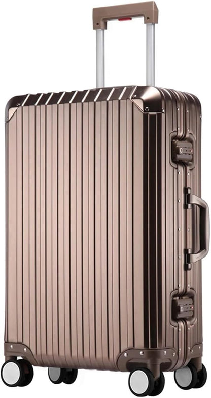 Oblique Angle Metal All Aluminum Magnesium Alloy Material Carry-on Luggage TSA Customs Lock Zipperless Silent Rotary Wheel Business Suitcase Set (titanium gold, 24 '')