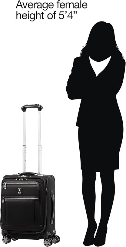 Travelpro Platinum Elite Softside Expandable Carry on Luggage, 8 Wheel Spinner Suitcase, USB Port, Men and Women, International, Shadow Black, Carry On 19-Inch